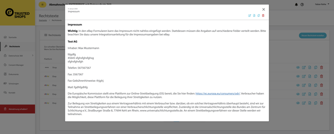 Legal Account Rechtstexte Modul