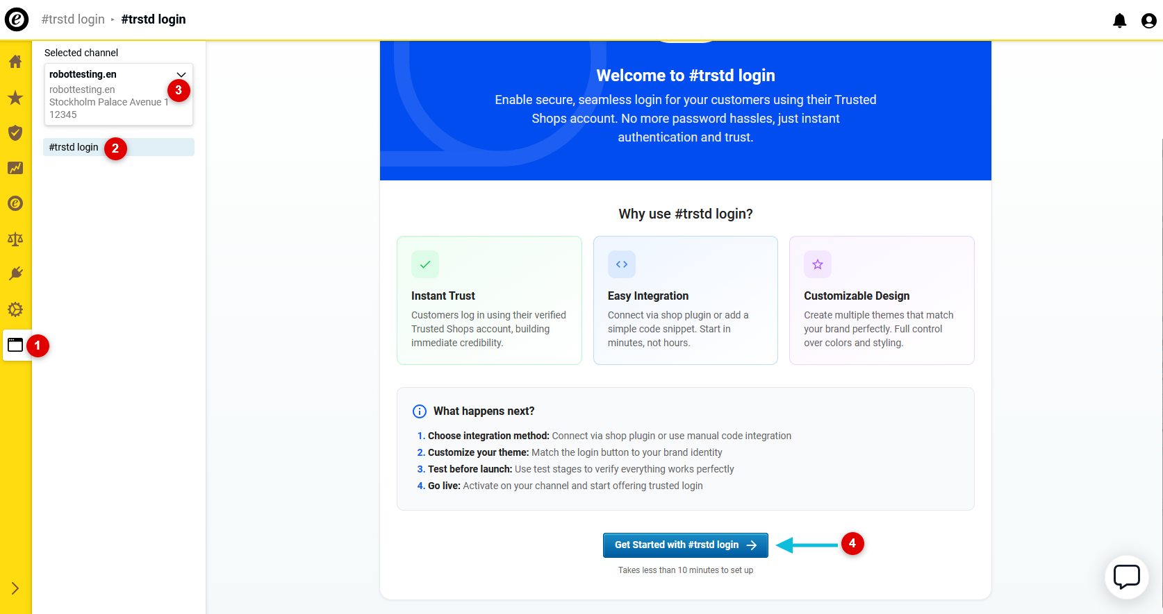 Open the #trstd login configurator in the eTrusted Control Centre