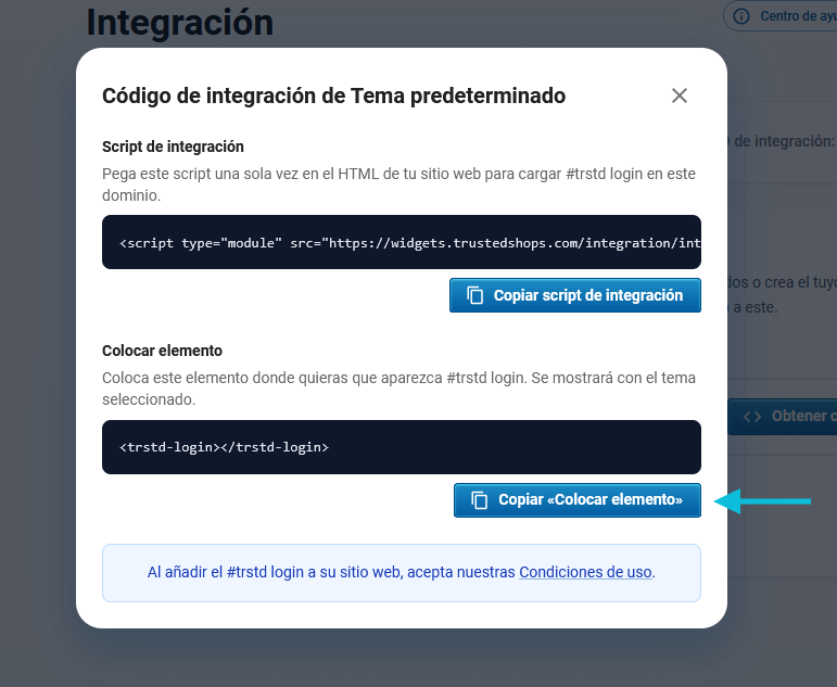 Copia el elemento de la ventana emergente de inicio de sesión de #trstd.
