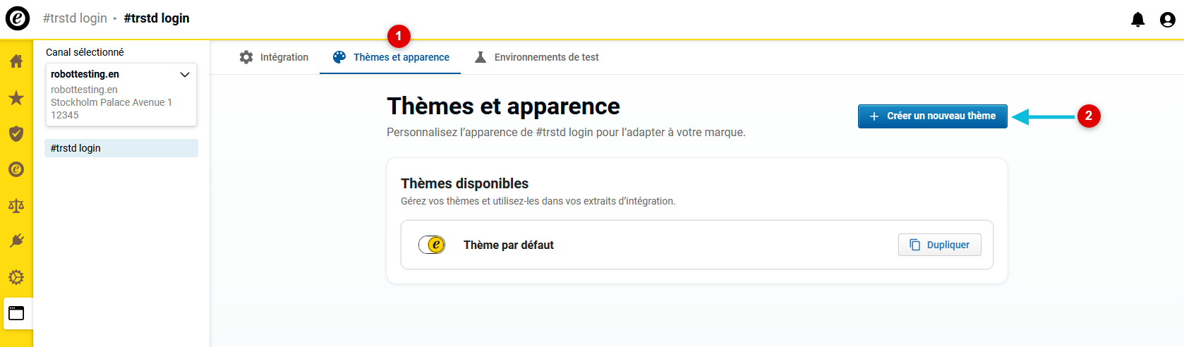 Créez un nouveau thème dans l’onglet «&nbsp;Thèmes et apparence&nbsp;».