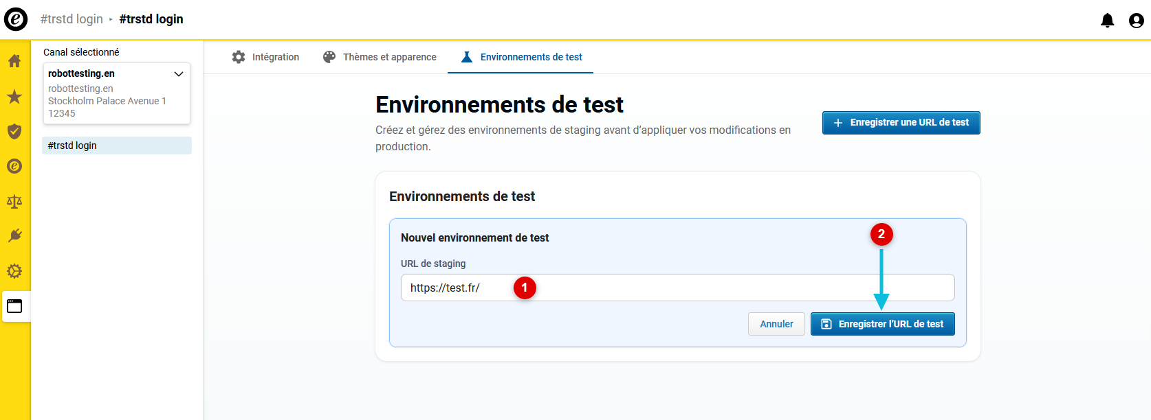 Saisissez et enregistrez l’URL de l’environnement de préproduction.