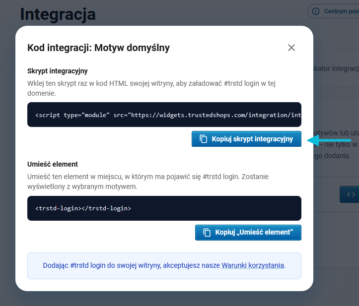 Skopiuj skrypt integracyjny z okna podręcznego #trstd login