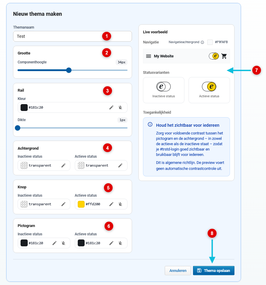 Een individueel #trstd-loginthema configureren en opslaan